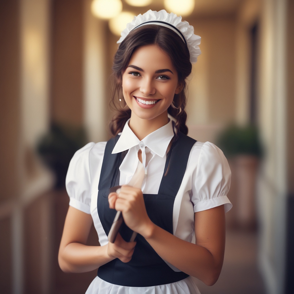 Smiling maid welcoming guests